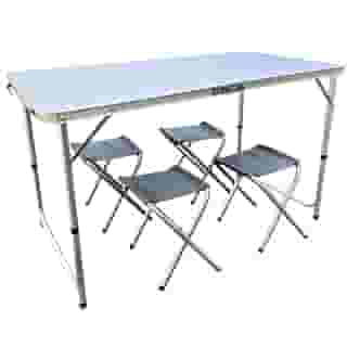 Mesa Dobrável Maleta de Camping com 4 Bancos, 120 x 60 cm, Alumínio, Portátil Mesa Praia para Piquenique e Exterior