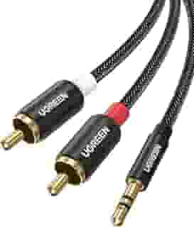 UGREEN Cabo de Áudio RCA, 3,5 mm, 1 metro, Vermelho e Branco, para TV, Fone de Ouvido e Sistema de Som, 4 Pinos, Macho-Macho, Trançado, Náilon, 1 Unidade