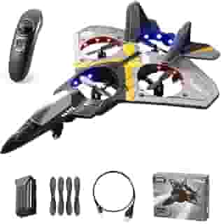 MIXCUT Drone de controle remoto para crianças e iniciantes, fácil de voar e pairar, quadricóptero RC Fighter Jet com rotação de 360°, indicação de luz LED, 2 hélices de lâmina, melhor presente para crianças, prata