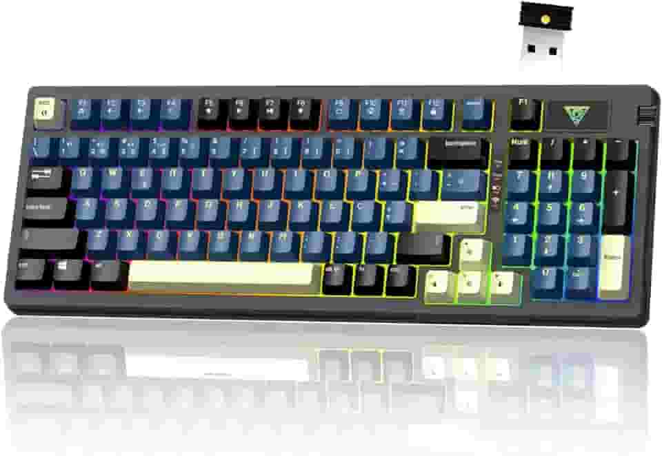 Hivento Teclado Mecânico, 2.4GHz/USB-C/BT5.0, Retroiluminação RGB,Layout ABNT2,Teclado Sem Fio Hot-Swappable com Botões, Bateria 4000mAh, Teclas PBT, Interruptores Vermelhos