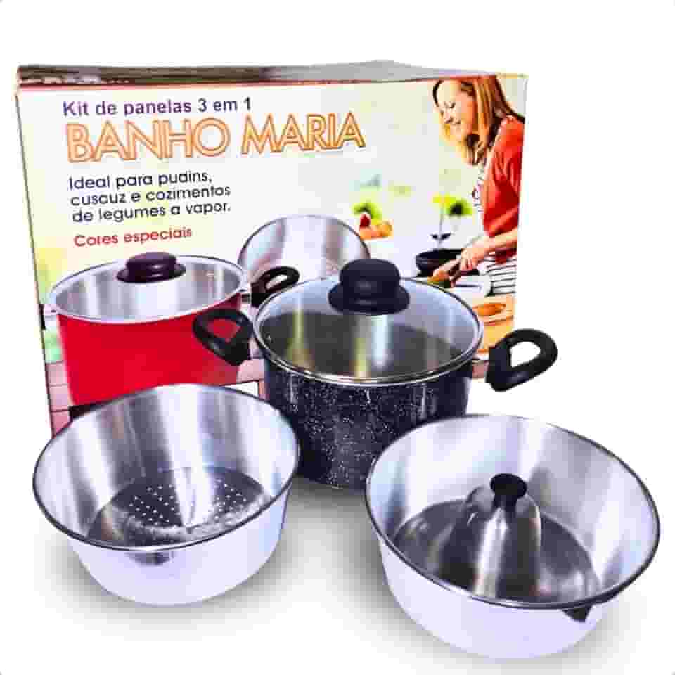 Panela Banho Maria 3 em 1 Aluminio Forma Pudim Cuscuz e Cozimento de Legumes a Vapor Vieggio