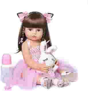 Bebê Reborn Boneca Menina de Silicone Original Pode dar Banho (Menina Coelho 55cm)