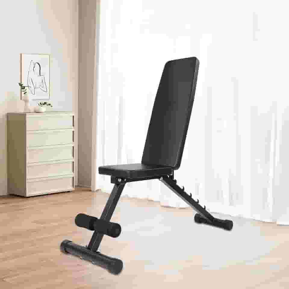 Banco de Musculação Ajustável e Dobrável - Suporta até 120kg, Encosto com 5 Posições, Estrutura Triangular Reforçada, Assento Largo e Apoio de Pés Regulável