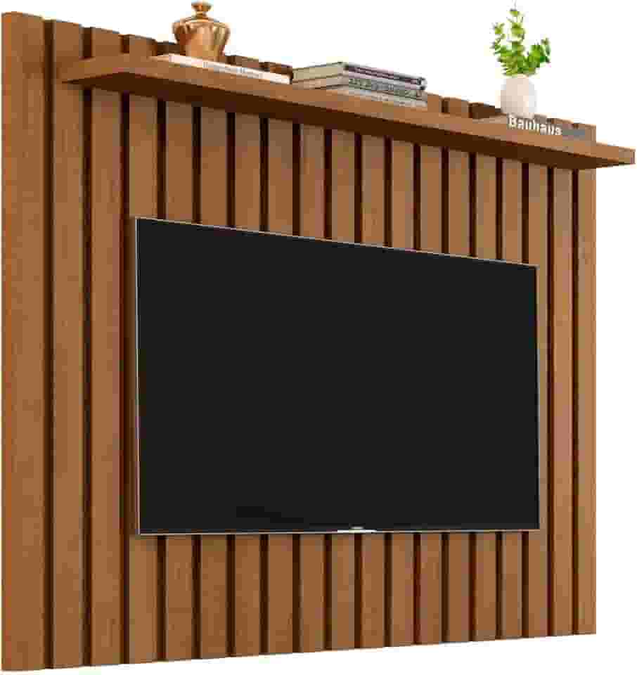 Painel Ripado para TV até 50 Polegadas Lily com Prateleira Sala de Estar (Freijó)