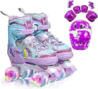 Patins Infantil 4 Rodas, Patins Quad, Patins Infantil Menina, Ajustável em 4 Tamanhos, com Bolsa e Kit Proteção