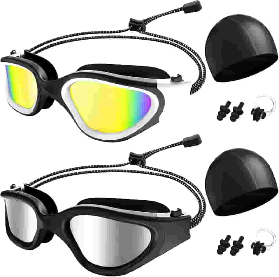 oculos de natação adulto Conjunto, Conjunto de 2 peças, Totalmente integrado e selado oculos natacao, proteção UV + faixa elástica para a cabeça, atualização antiembaçante 10x