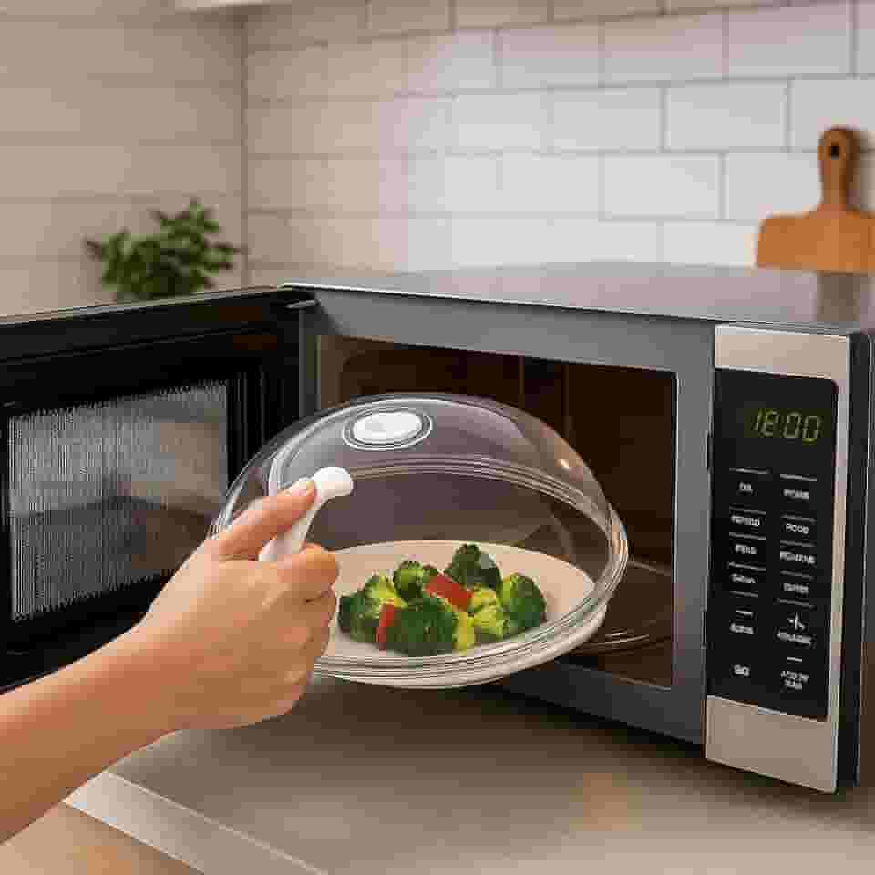 Tampa Microondas Anti-Respingo Com Alça e Válvula de Vapor BPA Free Tampa Protetora Universal Transparente Aquecer Alimentos Sem Sujeira Cozinha Limpa Reutilizável Resistente Prática