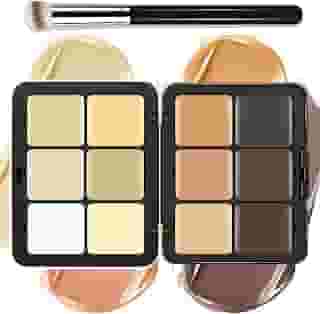 LSxia Paleta de maquiagem para bochechas creme de 12 cores [base corretiva de contorno] - Kit de paleta de maquiagem tudo em um com pincel, paleta de maquiagem natural fosca de longa duração, à prova
