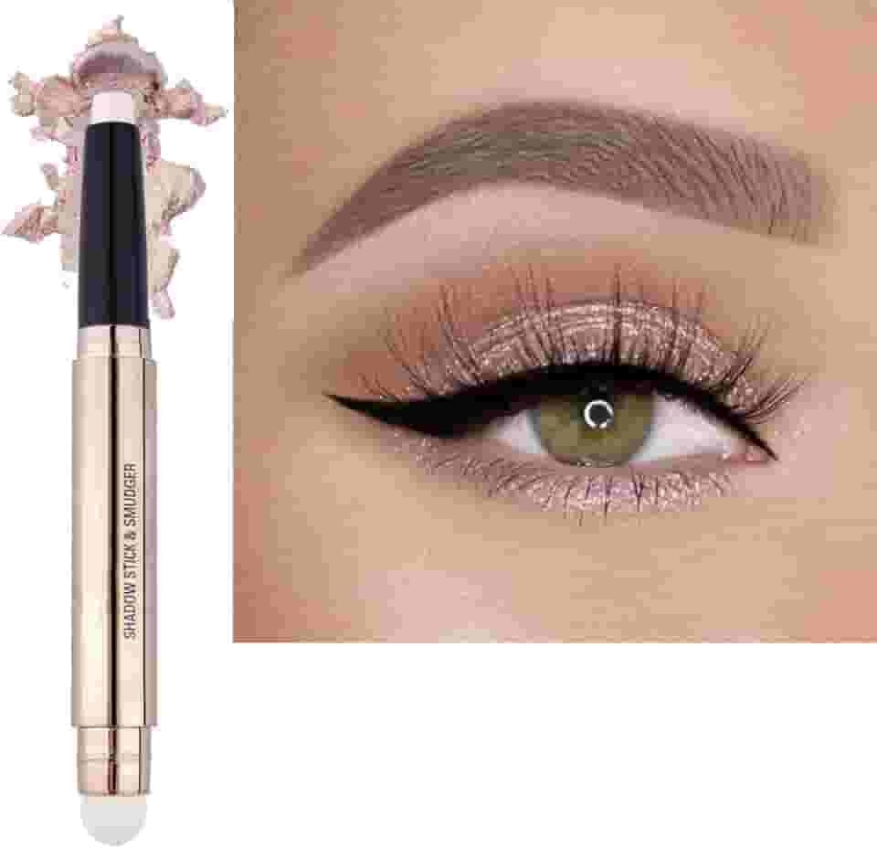 Bastão de sombra e pincel de maquiagem esponja, creme suave e cintilante, lápis de sombra à prova d'água de longa duração, bastão de marca-texto, maquiagem hipoalergênico, visual multidimensional