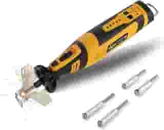 CUBEWAY Kit de afiador de motosserra sem fio - Ferramenta portátil de afiador de serra de corrente de 8 V com 4 rodas de diamante e fixação de ângulo, velocidades variáveis, trava de segurança, anel