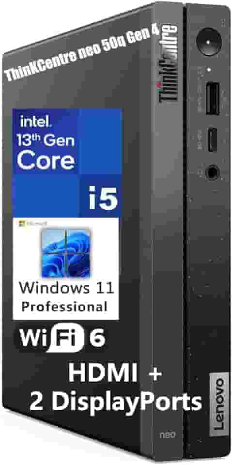 Lenovo ThinKCentre neo 50q Gen 4 Tiny 1L Business Mini Desktop, Intel 8-Core i5-13420H de 13ª geração (Beat i7-1355U), 16GB DDR4 RAM, SSD PCIe 512GB, 2 DisplayPorts, WiFi 6, Win 11 Pro, Vent-Hear