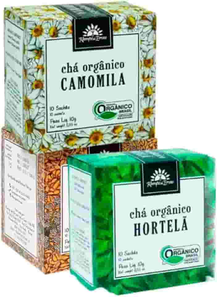 Kit 3 Chás Orgânicos em Sachê – Camomila, Erva-Doce e Hortelã – 10 Sachês Cada – Infusão Natural e Pura para Relaxamento, Digestão e Frescor