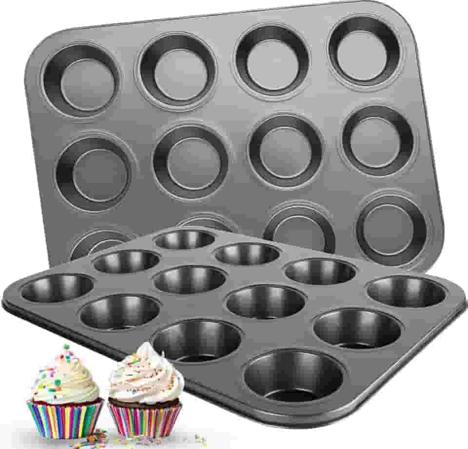 Forma para Cupcake e Muffin, 12 Cavidades, Antiaderente de Teflon, 27x25x3 cm, Preta