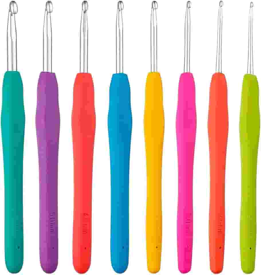 Kit 8 Agulhas Crochê Amigurumi Bordado Tricô Com Cabo Emborrachado 2.0 a 5.5 mm (Multicolor)