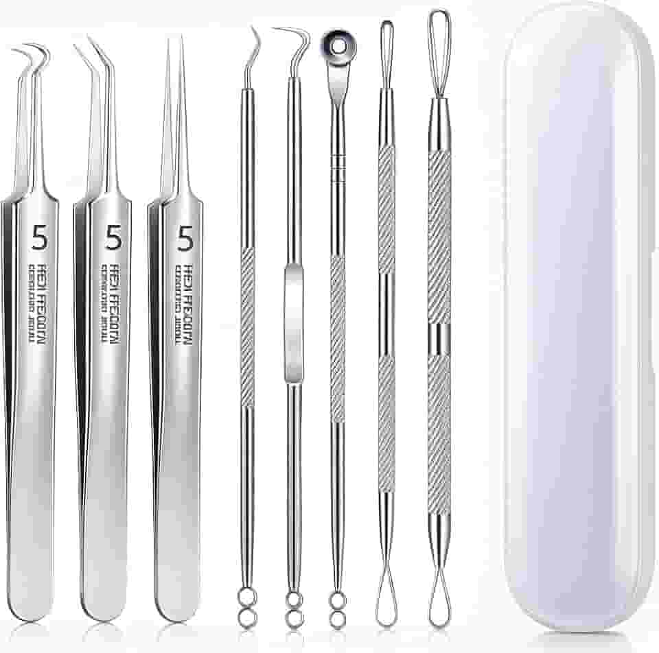 Kit Removedor de Cravos e Espinhas Profissional 8 Peças Inox com Estojo – Ferramentas de Higiene Facial para Limpeza de Poros, Acne e Cravos, Extrator de Cravos e Espinhas