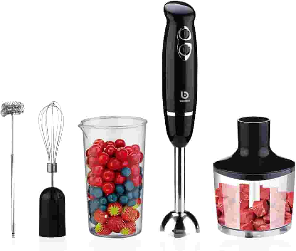 Mixer de Mão 600W 3 em 1, Liquidificador Portátil com Batedor e Processador de Alimentos, Aço Inox 304, 2 Velocidades + 20 Níveis, Copo 600 ml e Tigela 860 ml, 127 V, Fácil de Limpar