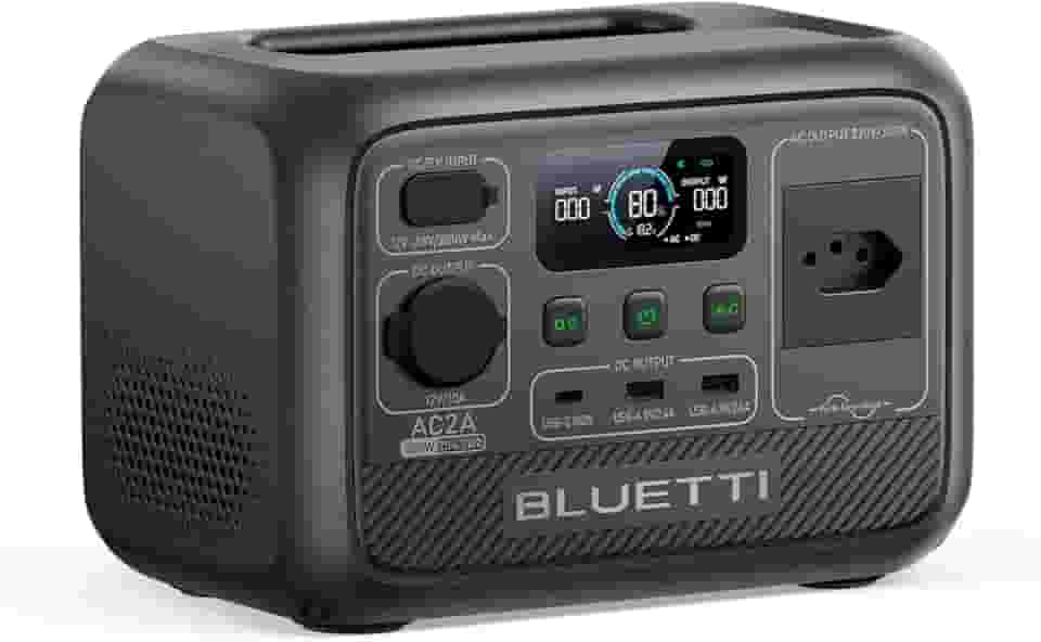 BLUETTI AC2A Gerador de Energia Solar, Bateria LiFePO4 de 204Wh com 1 Saída CA 220V / 300W (600W Power Lifting), Recarga de 0-80% em 30 Min, Estação de Energia para Camping, Viagens