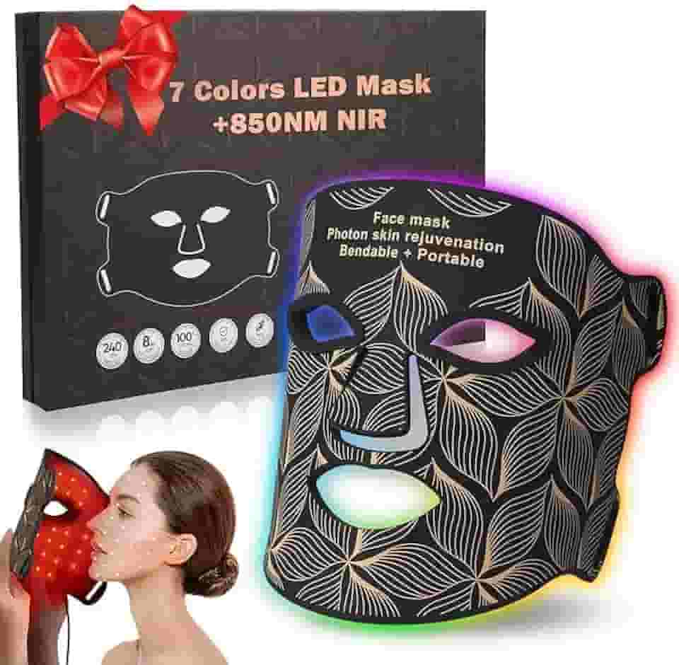 Terapia De Luz Vermelha Para O Rosto, Máscara Facial Led 7 Cores Com Infravermelho Próximo 850 Nm, Dispositivo Portátil Recarregável Cuidados A Pele Em Casa E Viagens, Antienvelhecimento