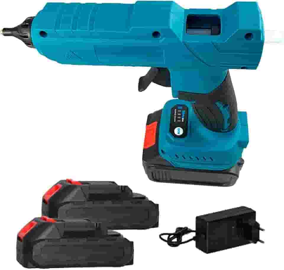 Pistola Cola Quente Sem Fio Profissional Portátil Com Duas Baterias Com Maleta e Carregador Ideal Para DIY Bivolt (110V/220V) Com Duas Baterias e Carregador Para Artesanato e Reparos