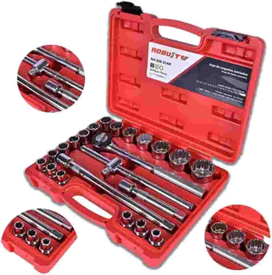 Jogo de Soquetes Estriados e Acessórios com Encaixe de 1/2 Pol. com 22 Peças-ROBUST-D26-22AM