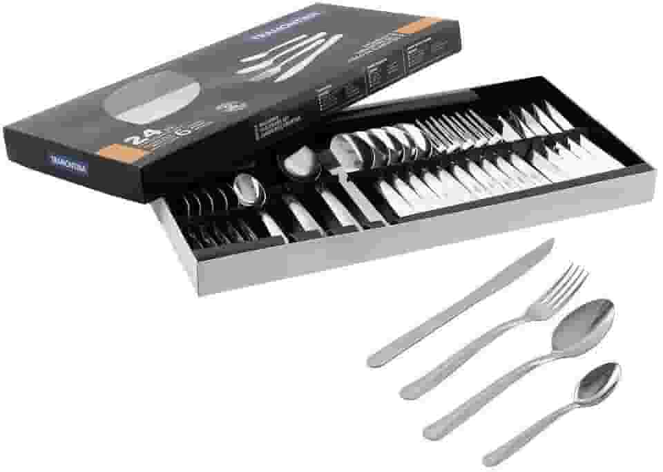 Faqueiro Tramontina Búzios cem Aço Inox com Detalhe 24 Peças
