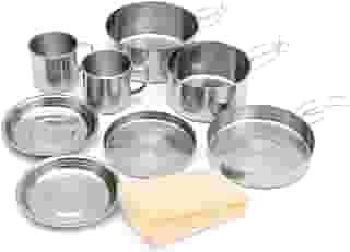 Conjunto de Panelas 8 Peças, Aço inoxidável, Max 15cm, Contém Pote, Xícara, Tigela, para Acampamento, Acampamento Acessorios, Camping, Jogo de Panelas Inox, Panela de Inox, Kit Panela Inox