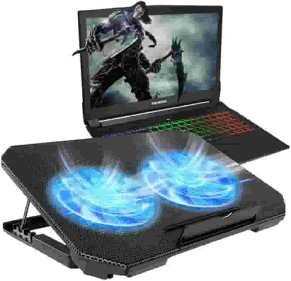 Suporte Para Notebook Com Cooler Duplo Silencioso | Saída USB Adicional | Para Notebooks De Até 17 Polegadas | Preto Com LED Azul | Cooler Gamer
