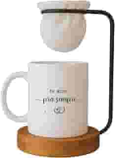 Kit Dia dos Namorados, Caneca ' Te Amo pra Sempre' com Mini Coador de Café, Base em Madeira