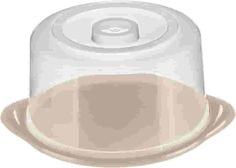 Sanremo - Porta Bolo Plástico Redondo de 24,4 cm, Cor Cristal com Off White, Linha Casar