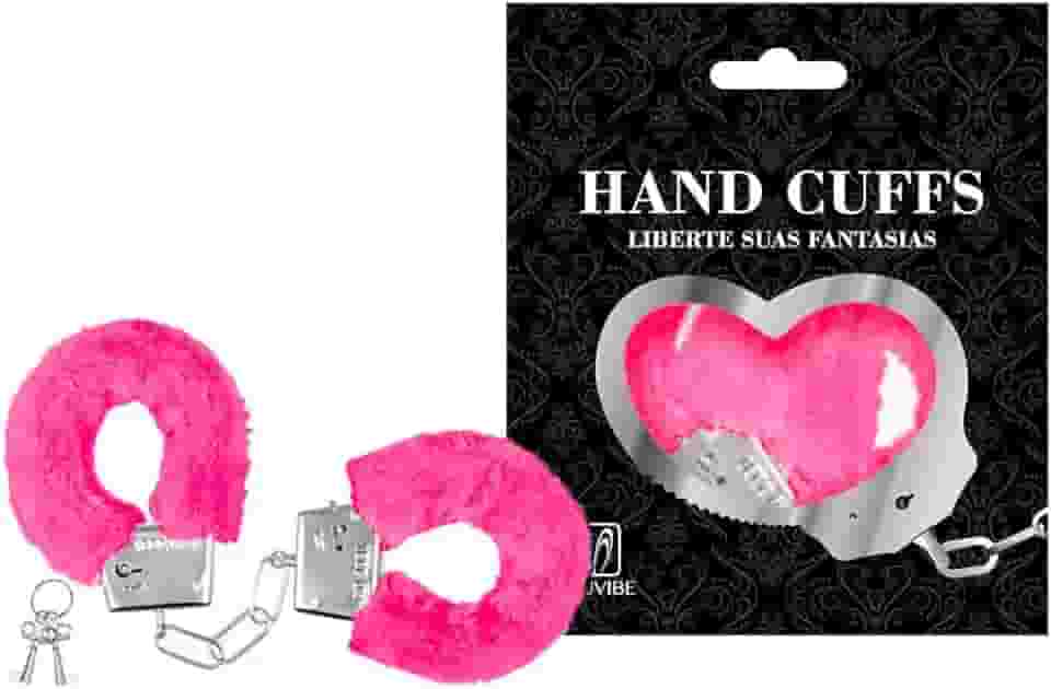 Algema Metal Fantasia Profissional Aço e Corrente Cromada Revestida em Pelúcia (ROSA)