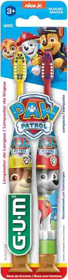 Escova Dental Infantil GUM Patrulha Canina, cerdas macias e limpador de língua, 2 unid, Gum, Sortidas, pacote de 2