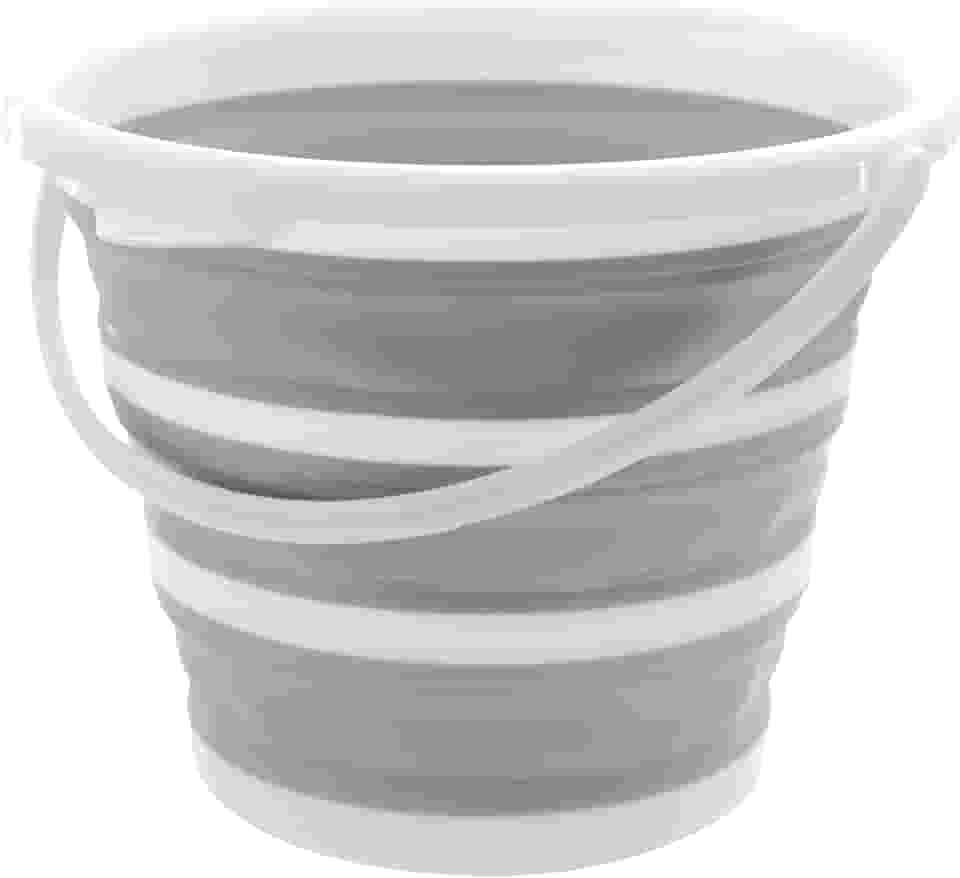 Powermaid Balde Retrátil de Silicone com Alça Dobrável Multiuso - 10 Litros - Branco e Cinza