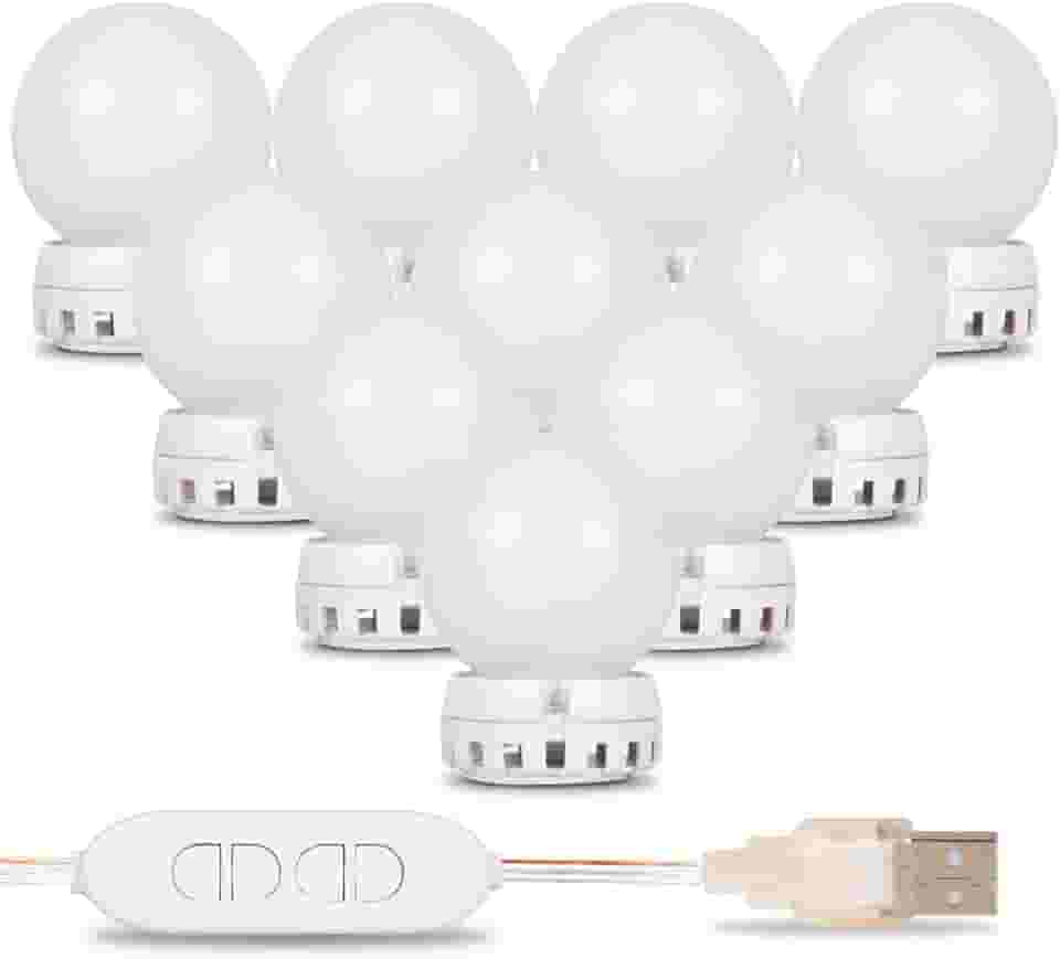 Kit 10 Lâmpadas Led Luzes De Espelho para Maquiagem Camarim Usb 6000/6500k com Interruptor e Fita Dupla Face