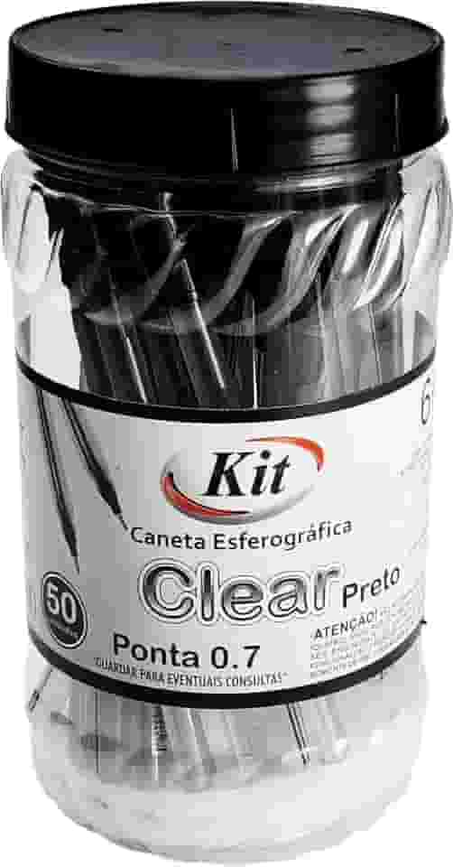 Caneta Esferográfica KIT Clear Preto 0,7 mm – Caixa com 50 unidades – Uso Escolar e Escritório