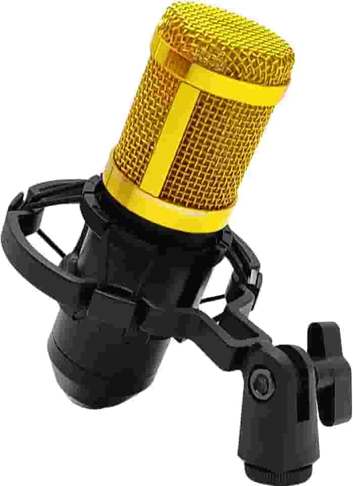 Microfone Condensador Profissional com Fio 3 Metros Dourado - Gravação Estúdio Transmissão ao Vivo