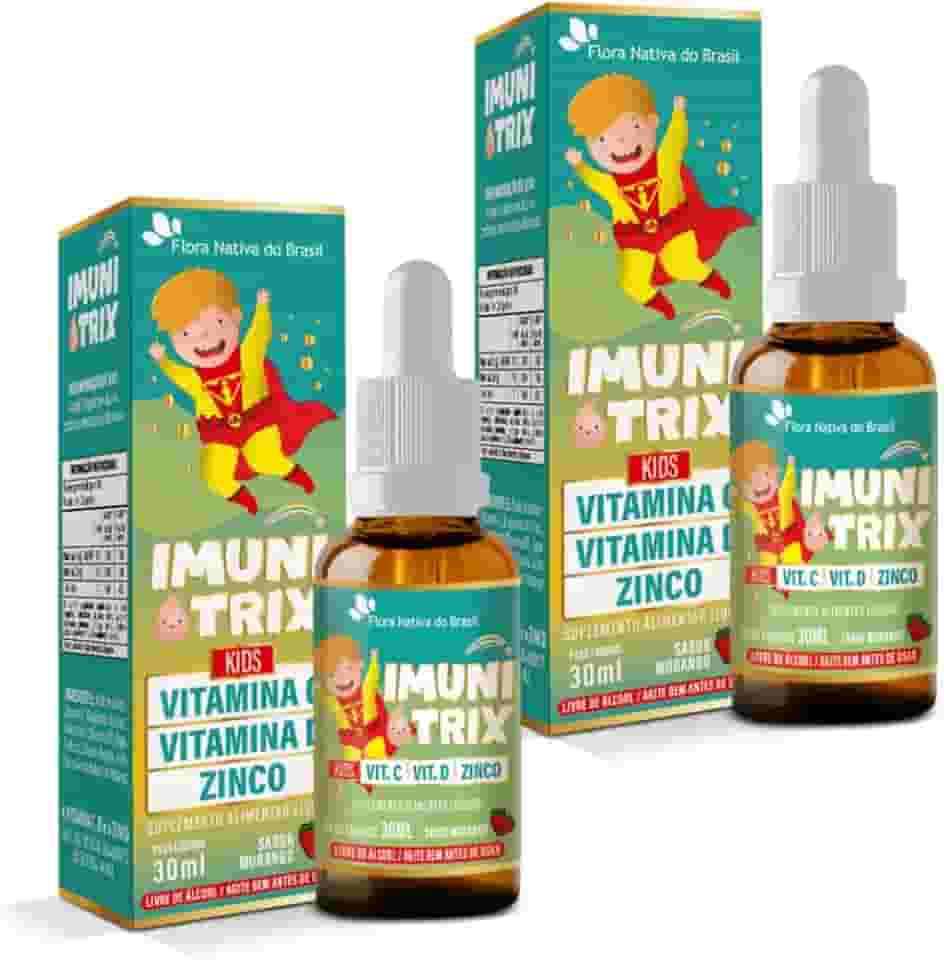 Kit Com 02 - ImuniTrix Kids (Vitamina C + D + Zinco) 30ml Sabor Morango Flora Nativa