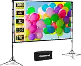 GAINVANE Tela e Suporte do Projetor, Tela de Projetor Portátil de 120' Tela de Projeção Interna Externa 16:9 4K Hd Tela de Filme Leve e Sem Rugas com Bolsa de Transporte para Noite de Cinema No Quinta