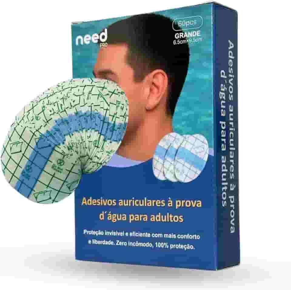 Kids Need - Adesivo Protetor Auricular, Pacote com 60 Unidades - Tampão de Orelha Impermeável para usar Durante Banho ou Natação. Tamanho Único Infantil e Adulto (Bebê, Criança e Adulto) (1 Pacote Adesivos Transparente (60 adesivos), GRANDE 6.5cm X 9.5cm)