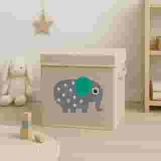 Caixa Organizadora Infantil Brinquedos Linho Tampa Baú Animal Box Oky's (ELEFANTE)