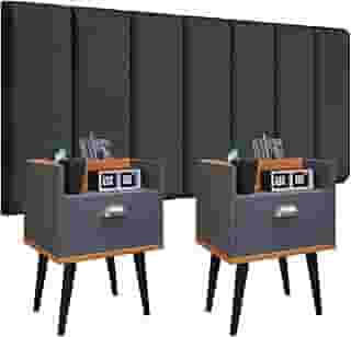 Conjunto Cabeceira Cama Casal 1,40 Modulado Com kit 2 Criado Quarto Milena (Cinza - Cinza/Cinamomo)
