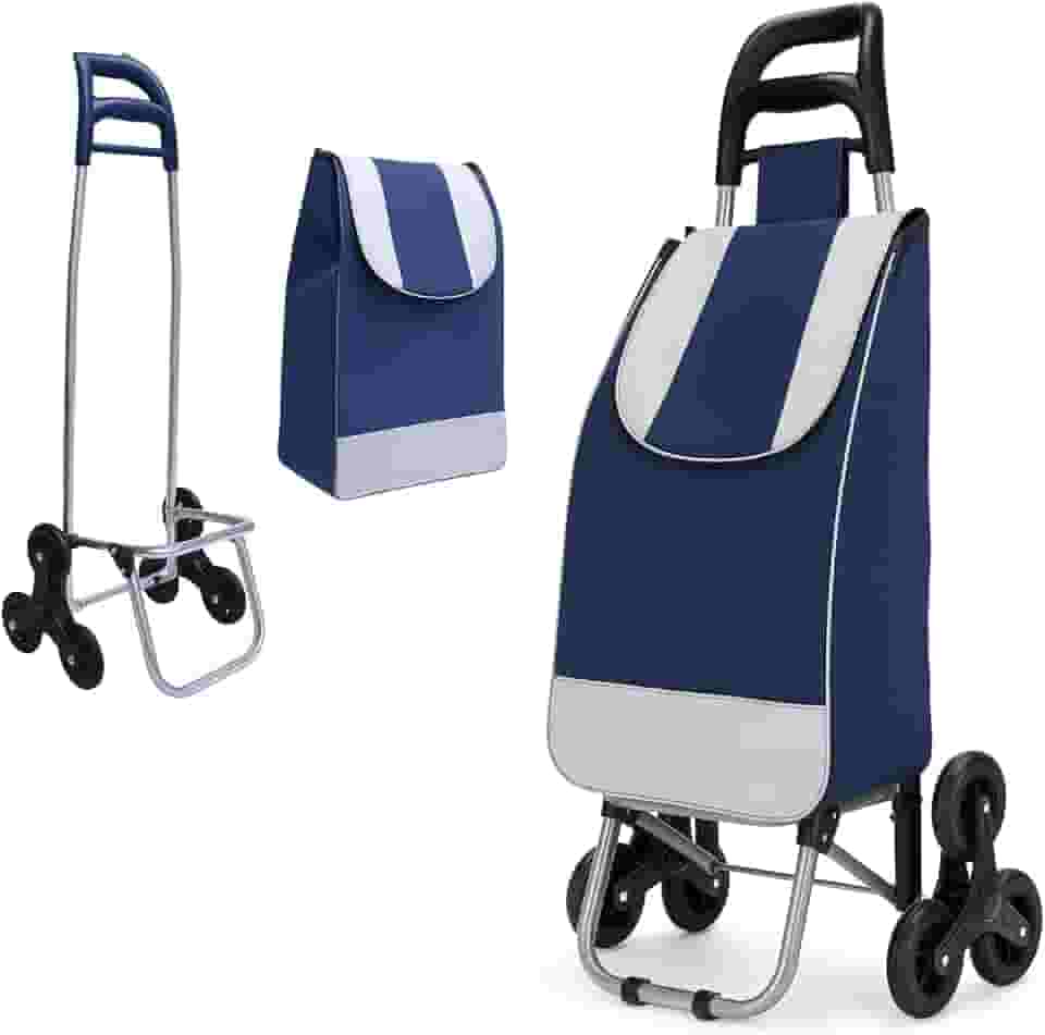 Carrinho de Compras Dobrável para Feira, Supermercado, Praia, Camping, com Rodas Triplas que Sobem Escadas, Reforçado, Suporta até 30kg, Fácil de Montar e Desmontar (Azul)