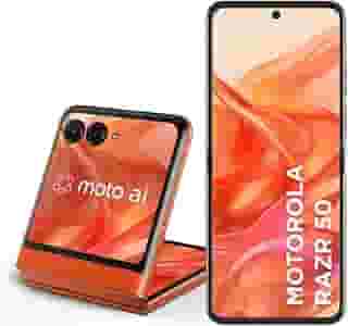 Smartphone Motorola Razr 50 5G 512GB 24GB Ram Boost Tela dobrável 6,9' pOLED e externa 3,6' Moto AI camera IPX8 - Orange - Vegan Leather