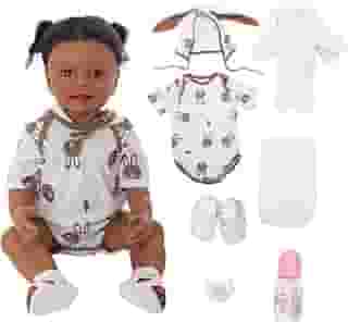 Bebê Reborn Boneca Menina Preto Corpo de Silicone 55cm Olhos Castanhos