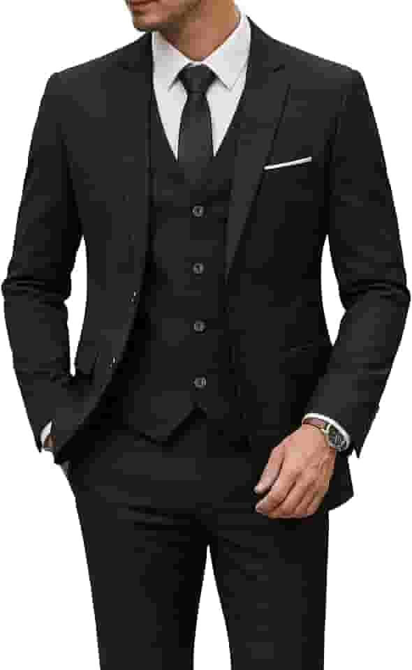Conjunto de terno masculino slim fit, 2 botões, 3 peças, blazer sólido, colete e gravata