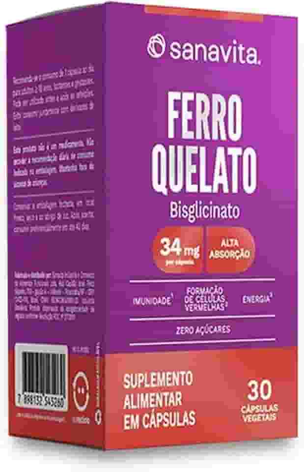 Sanavita - Ferro Quelato Bisglicinato - Suplemento de Ferro para Saúde do Sangue - 30 Cápsulas