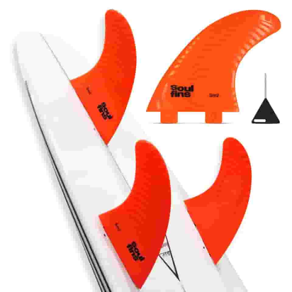Quilha Soul Fins SM2 (Large) - Estabilidade e Drive para Power Surf - Kit Triquilha Padrão FCS com Chave Inclusa - Cores (Preta/Laranja)