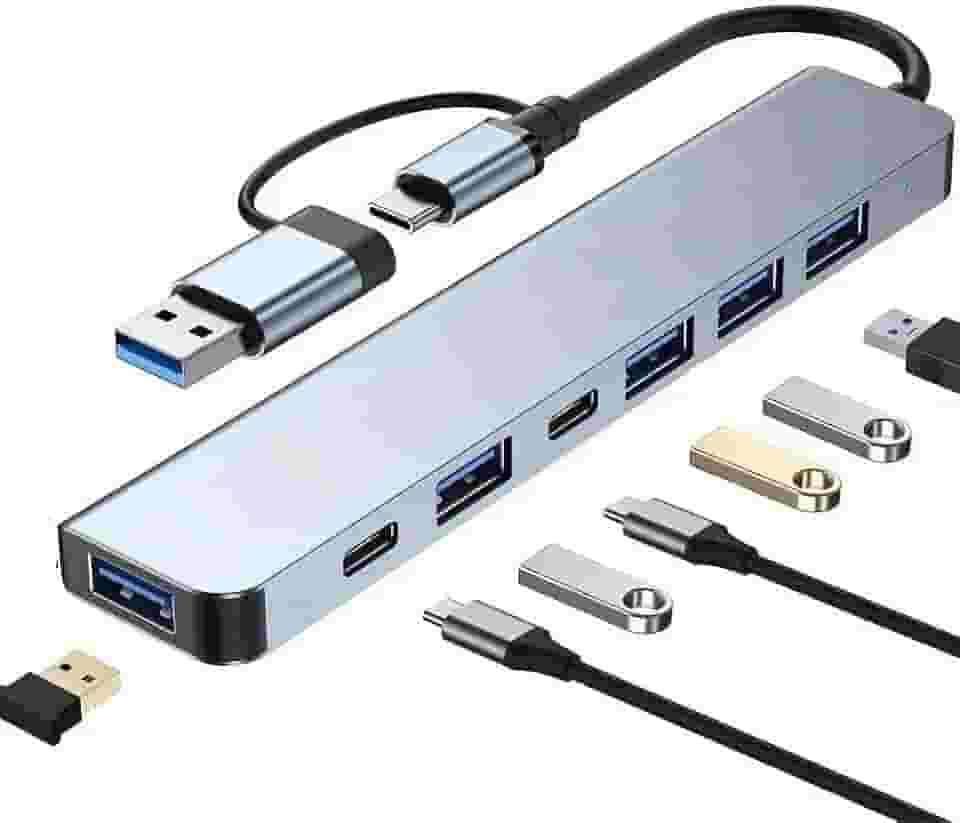 Hub USB-C e USB-A 3.0, Adaptador 7 em 2, Portátil, Veloz e Multifuncional Para Computadores, Smartphones, Notebooks, Tablets e PC