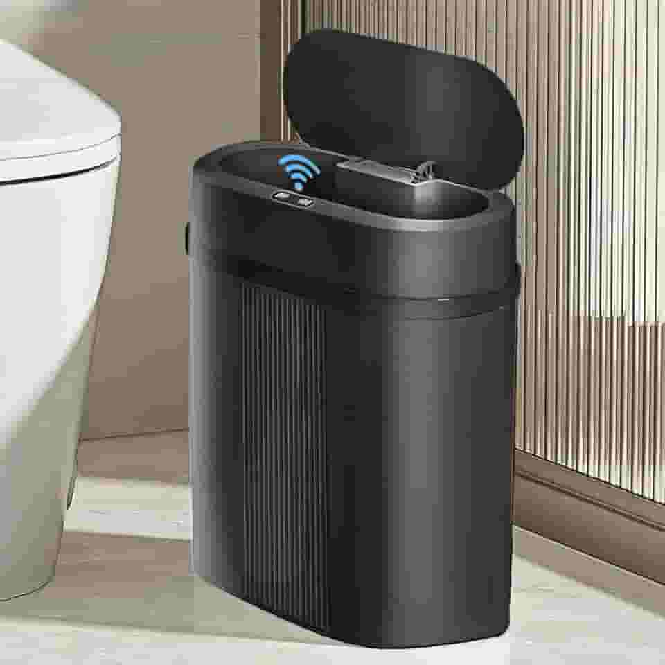 Lixeira 12 litros grande automática com sensor inteligente de aproximação para abrir e fechar (Preto-12L)