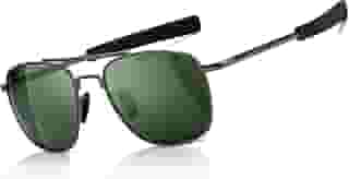 Óculos de sol masculino estilo militar aviador polarizado, hastes baioneta