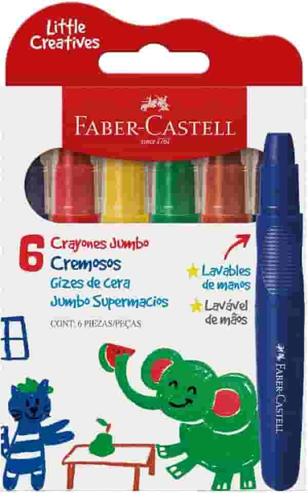 Giz de Cera Jumbo Little Creatives, Faber-Castell, Supermacio, Grosso, Infantil, Pré-escola, 6 Cores